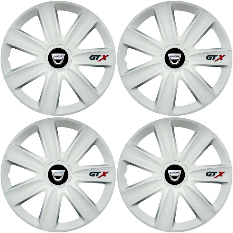 Auto si Moto - Anvelope si jante - Accesorii roti - Capace roti - Set 4 Capace Roti GTX Alb R16, Compatibil Cu Dacia - Infinity.ro