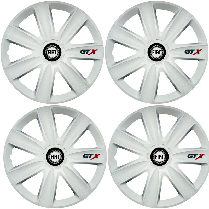 Auto si Moto - Anvelope si jante - Accesorii roti - Capace roti - Set 4 Capace Roti GTX Alb R16, Compatibil Cu Fiat - Infinity.ro