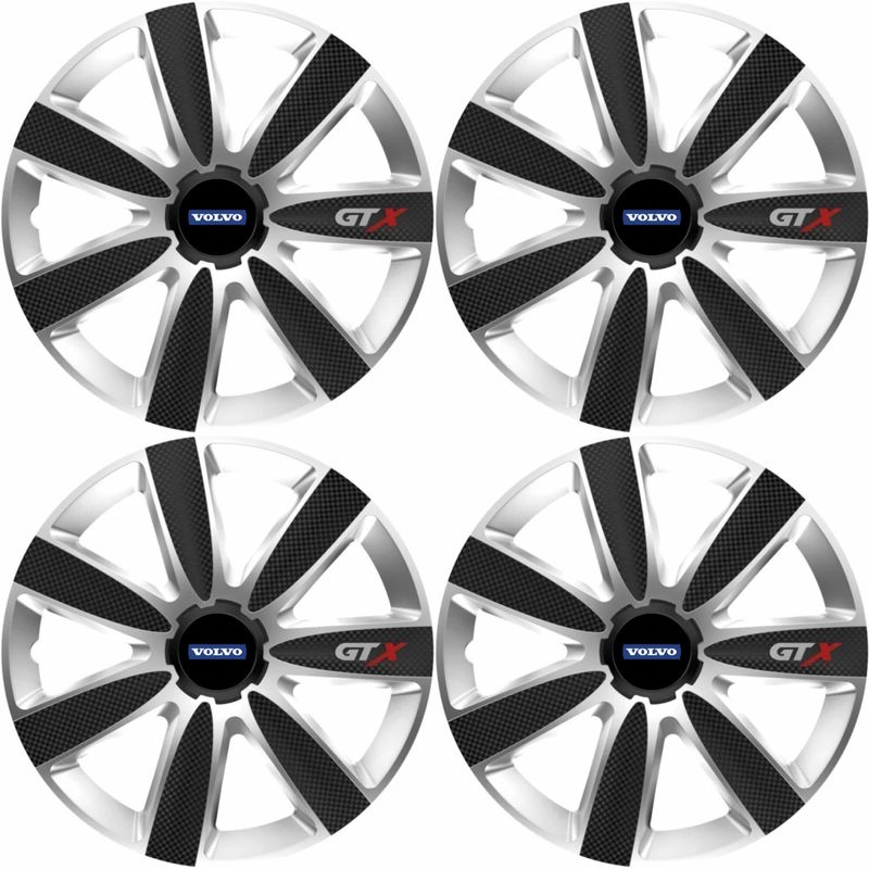 Auto si Moto - Anvelope si jante - Accesorii roti - Capace roti - Set 4 Capace Roti GTX Carbon Gri-Negru R15, Pentru Volvo - Infinity.ro