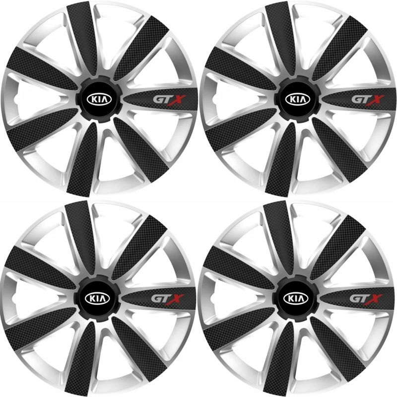 Auto si Moto - Anvelope si jante - Accesorii roti - Capace roti - Set 4 Capace Roti GTX Carbon Gri-Negru R15, Pentru Kia - Infinity.ro