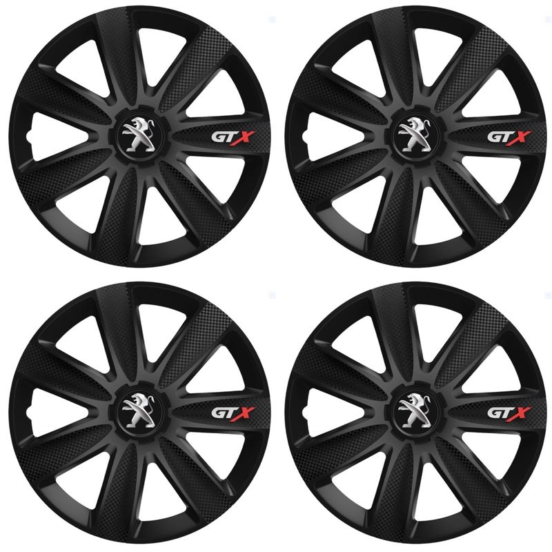 Auto si Moto - Anvelope si jante - Accesorii roti - Capace roti - Set 4 Capace Roti GTX Carbon Negru R15, Pentru Peugeot - Infinity.ro