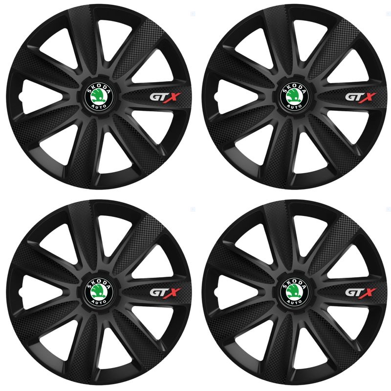 Auto si Moto - Anvelope si jante - Accesorii roti - Capace roti - Set 4 Capace Roti GTX Negru Carbon Skoda, R17 - Infinity.ro