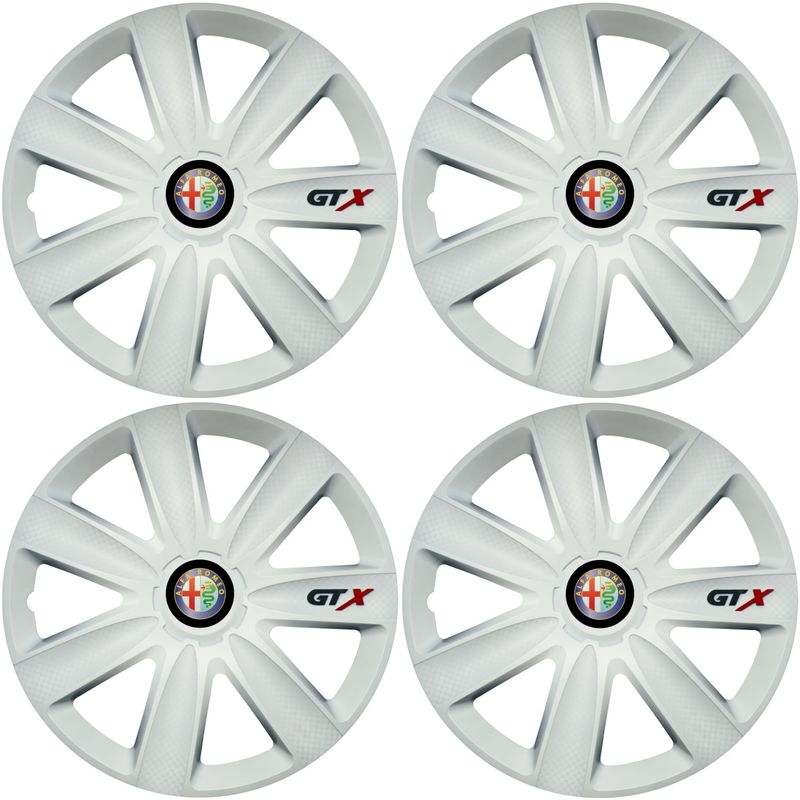 Auto si Moto - Anvelope si jante - Accesorii roti - Capace roti - Set 4 Capace Roti GTX Alb R16, Compatibil Cu Alfa Romeo - Infinity.ro