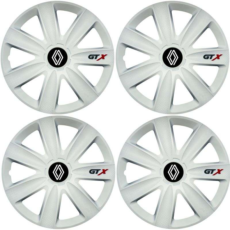Auto si Moto - Anvelope si jante - Accesorii roti - Capace roti - Set 4 Capace Roti GTX Alb R15, Compatibil Cu Renault Nou - Infinity.ro