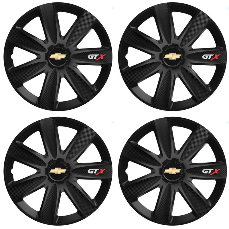 Auto si Moto - Anvelope si jante - Accesorii roti - Capace roti - Set 4 Capace Roti GTX Carbon Negru R14, Pentru Chevrolet - Infinity.ro
