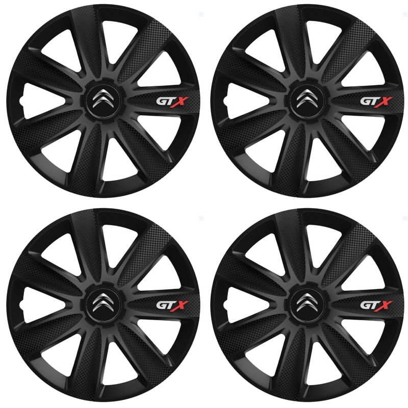 Auto si Moto - Anvelope si jante - Accesorii roti - Capace roti - Set 4 capace Roti Gtx Carbon Negru R15, Pentru Citroen - Infinity.ro