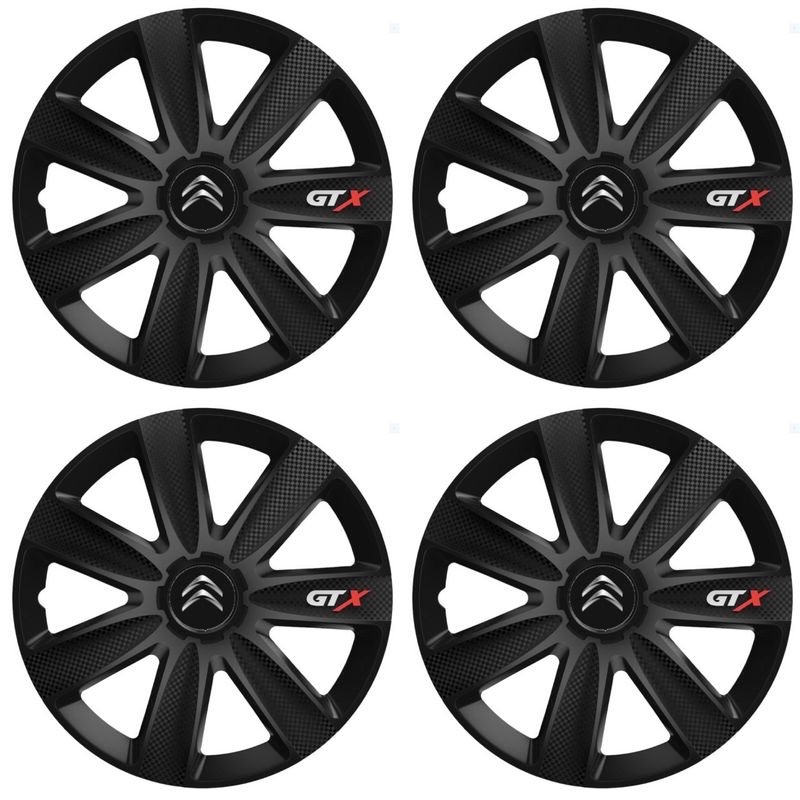 Auto si Moto - Anvelope si jante - Accesorii roti - Capace roti - Set 4 capace Roti Gtx Carbon Negru R16, Pentru Citroen - Infinity.ro