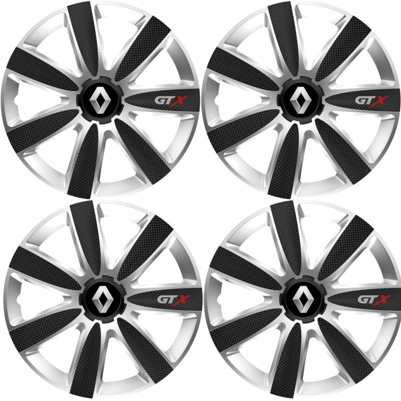 Auto si Moto - Anvelope si jante - Accesorii roti - Capace roti - Set 4 Capace Roti GTX Carbon Gri-Negru R15, Pentru Renault - Infinity.ro