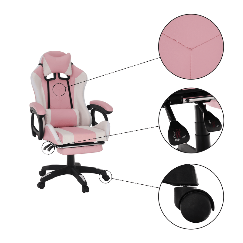 Casa si Gradina - Mobilier - Scaune si fotolii - Scaune - Scaun de birou/joc cu iluminare LED RGB, roz/alb, JOVELA - Infinity.ro