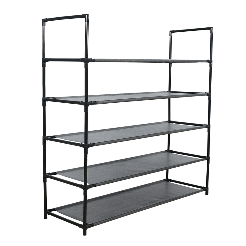 Casa si Gradina - Mobilier - Organizare si depozitare - Cutii depozitare - Cutie pentru pantofi, 5 randuri, metalica, neagra, cu rafturi din tesatura, MADILO - Infinity.ro
