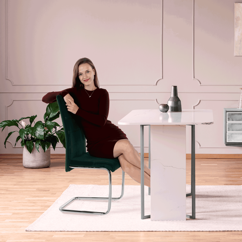 Casa si Gradina - Mobilier - Scaune si fotolii - Scaune - Scaun de luat masa, tesatura de catifea smarald / cusaturi deschise, ABIRA NEW - Infinity.ro
