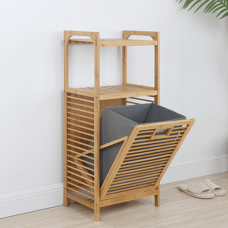Casa si Gradina - Sanitare - Suporturi si accesorii baie - Accesorii baie - Cos de rufe, bambus natural/gri, KERI NEW - Infinity.ro