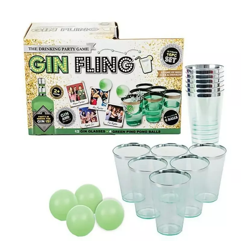 Jucarii, Copii si Bebe - Jucarii si jocuri - Jocuri si puzzle - Jocuri de societate - Joc de baut Gin Fling, pentru petreceri, 16 piese, Gonga® Verde - Infinity.ro