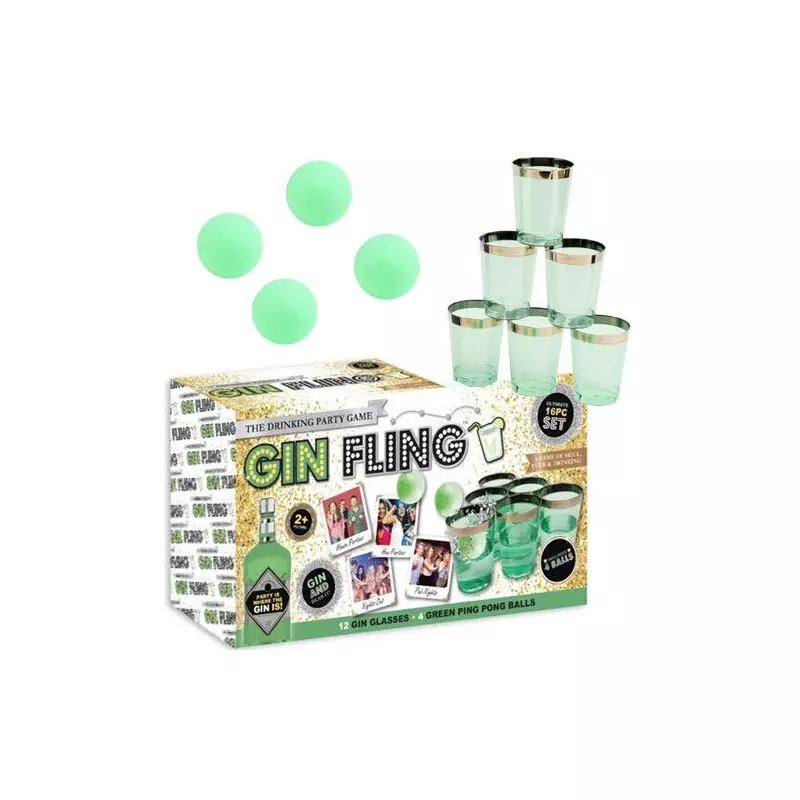Jucarii, Copii si Bebe - Jucarii si jocuri - Jocuri si puzzle - Jocuri de societate - Joc de baut Gin Fling, pentru petreceri, 16 piese, Gonga® Verde - Infinity.ro