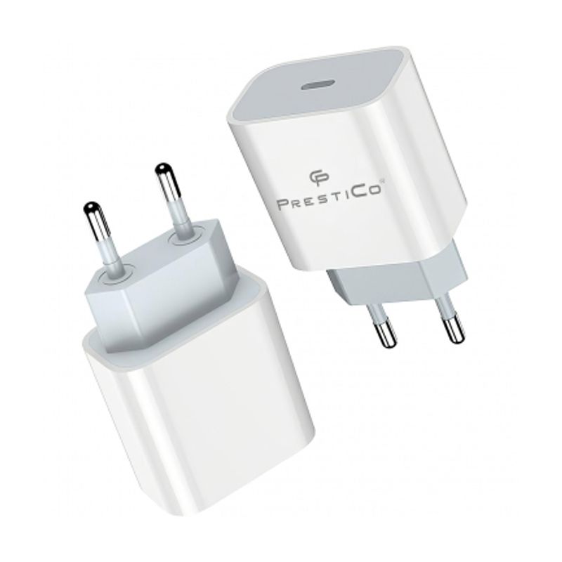 Laptop, Telefoane si Tablete - Telefoane mobile si accesorii - Accesorii Telefoane - Incarcatoare telefoane - Incarcator Retea Premium Fast Charge Prestico Box, 20W, 3A, 1 x USB-C, Alb compatibil Apple - Infinity.ro