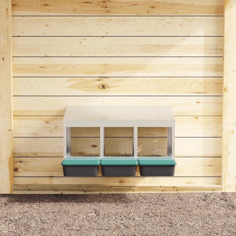 Petshop - Accesorii petshop - Culcusuri si custi - Custi interior si exterior - Cuibar pentru gaini cu 3 compartimente, montat pe perete, otel galvanizat - Infinity.ro