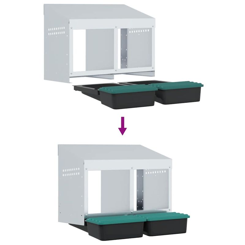 Petshop - Accesorii petshop - Culcusuri si custi - Custi interior si exterior - Cuibar pentru gaini cu 2 compartimente, montat pe perete, otel galvanizat - Infinity.ro