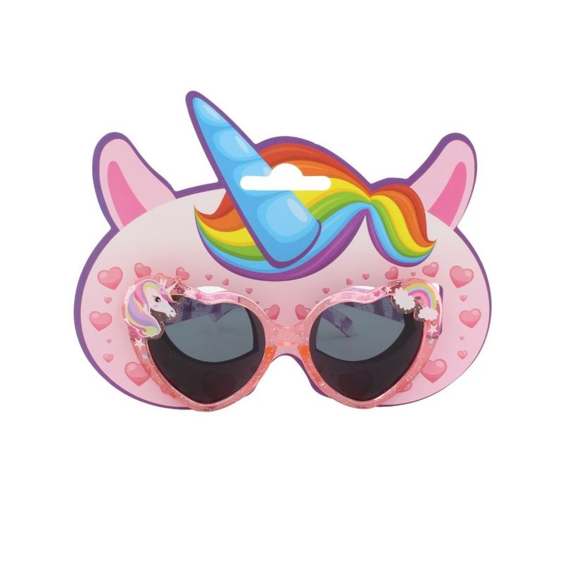 Fashion, accesorii si bijuterii - Copii - Accesorii copii - Ochelari de soare copii - Ochelari de soare pentru copii, model inima roz cu sclipici, unicorn si curcubeu decorativ - Infinity.ro