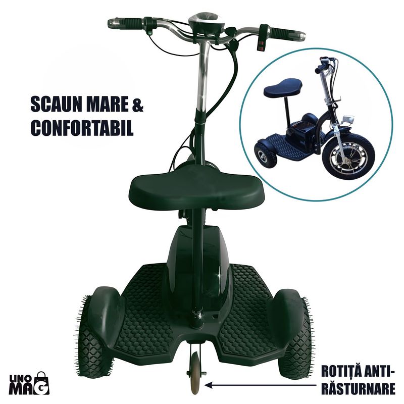 Auto si Moto - Moto - Scutere - Scuter electric tip tricicleta, Linomag®, Ideal pentru deplasari urbane, 36V, 350W, Viteza max.25 km/h, Marsarier, Negru - Infinity.ro