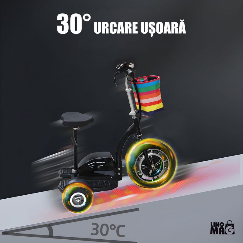 Auto si Moto - Moto - Scutere - Scuter electric tip tricicleta, Linomag®, Ideal pentru deplasari urbane, 36V, 350W, Viteza max.25 km/h, Marsarier, Negru - Infinity.ro