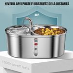 Petshop - Accesorii petshop - Castroane si adapatori - Dispenser apa automat tip fantana cu bol mancare Linomag®, 3L, filtrare carbune, silentios, inox, pisici/caini, Argintiu - Infinity.ro