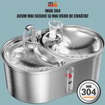 Petshop - Accesorii petshop - Castroane si adapatori - Dispenser apa automat tip fantana cu bol mancare Linomag®, 3L, filtrare carbune, silentios, inox, pisici/caini, Argintiu - Infinity.ro