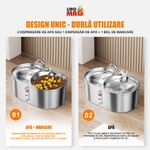 Petshop - Accesorii petshop - Castroane si adapatori - Dispenser apa automat tip fantana cu bol mancare Linomag®, 3L, filtrare carbune, silentios, inox, pisici/caini, Argintiu - Infinity.ro