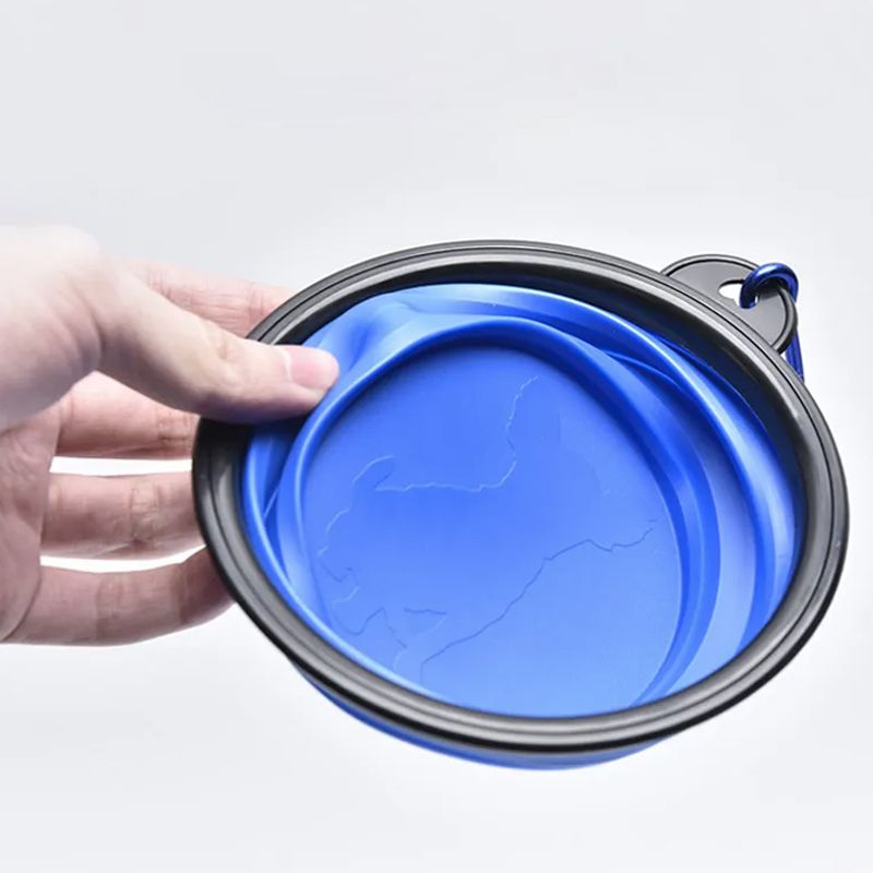 Petshop - Accesorii petshop - Castroane si adapatori - Bol pliabil pentru apa si mancare, Linomag®, Pentru caini si pisici, Silicon, 650 ml, Albastru - Infinity.ro