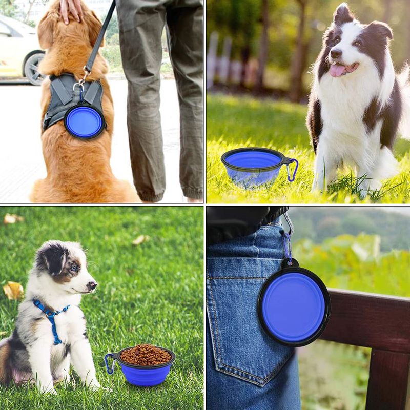 Petshop - Accesorii petshop - Castroane si adapatori - Bol pliabil pentru apa si mancare, Linomag®, Pentru caini si pisici, Silicon, 650 ml, Albastru - Infinity.ro