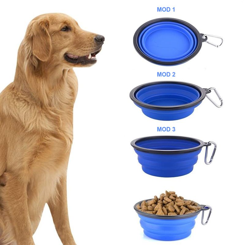 Petshop - Accesorii petshop - Castroane si adapatori - Bol pliabil pentru apa si mancare, Linomag®, Pentru caini si pisici, Silicon, 650 ml, Albastru - Infinity.ro