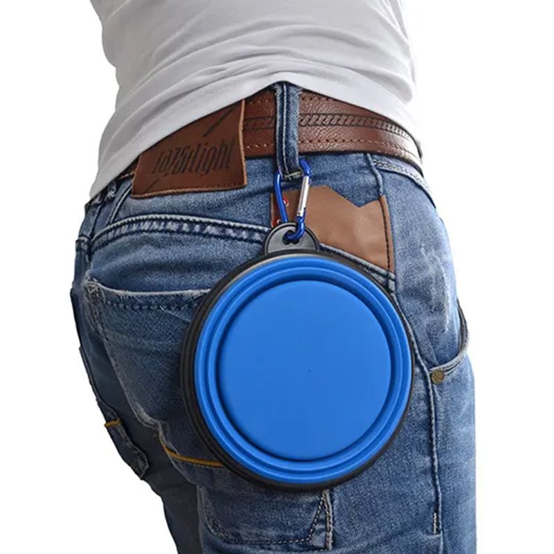 Petshop - Accesorii petshop - Castroane si adapatori - Bol pliabil pentru apa si mancare, Linomag®, Pentru caini si pisici, Silicon, 650 ml, Albastru - Infinity.ro