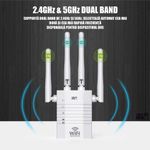 PC, gaming si accesorii - Retelistica - Wireless - Adaptoare wireless - Amplificator Semnal WiFi Linomag®, Dual Band 2.4/5GHz, 1200Mbps, 4 antene, 2xLAN, 240m², Range Extender, Alb - Infinity.ro