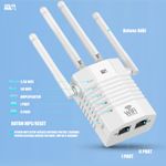 PC, gaming si accesorii - Retelistica - Wireless - Adaptoare wireless - Amplificator Semnal WiFi Linomag®, Dual Band 2.4/5GHz, 1200Mbps, 4 antene, 2xLAN, 240m², Range Extender, Alb - Infinity.ro