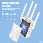 PC, gaming si accesorii - Retelistica - Wireless - Adaptoare wireless - Amplificator Semnal WiFi Linomag®, Dual Band 2.4/5GHz, 1200Mbps, 4 antene, 2xLAN, 240m², Range Extender, Alb - Infinity.ro