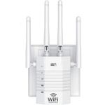 PC, gaming si accesorii - Retelistica - Wireless - Adaptoare wireless - Amplificator Semnal WiFi Linomag®, Dual Band 2.4/5GHz, 1200Mbps, 4 antene, 2xLAN, 240m², Range Extender, Alb - Infinity.ro