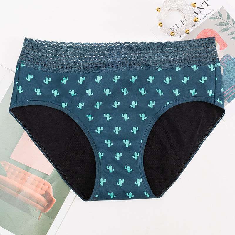Fashion, accesorii si bijuterii - Femei - Lenjerie si pijamale femei - Lenjerie intima femei - Chiloti Menstruali Multicolori - Model Cactus - Verde - Model Cactus, L - Infinity.ro