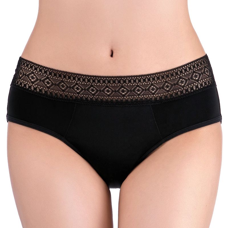 Fashion, accesorii si bijuterii - Femei - Lenjerie si pijamale femei - Lenjerie intima femei - Chiloti Menstruali cu Dantela Geometrica - S, Negru - Infinity.ro