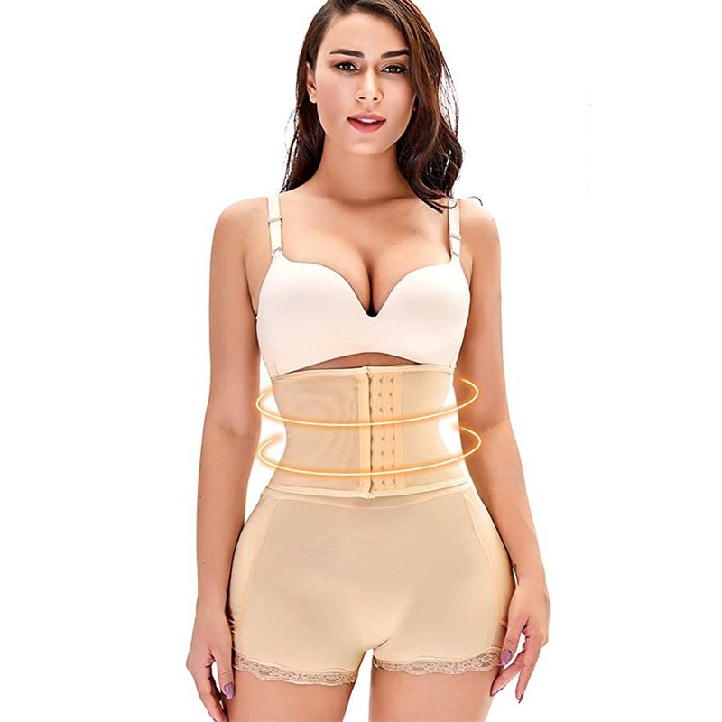 Fashion, accesorii si bijuterii - Femei - Lenjerie si pijamale femei - Lenjerie intima femei - Body modelator cu efect push-up, corset & pernute pentru solduri - Bej, XL/XXL - Infinity.ro