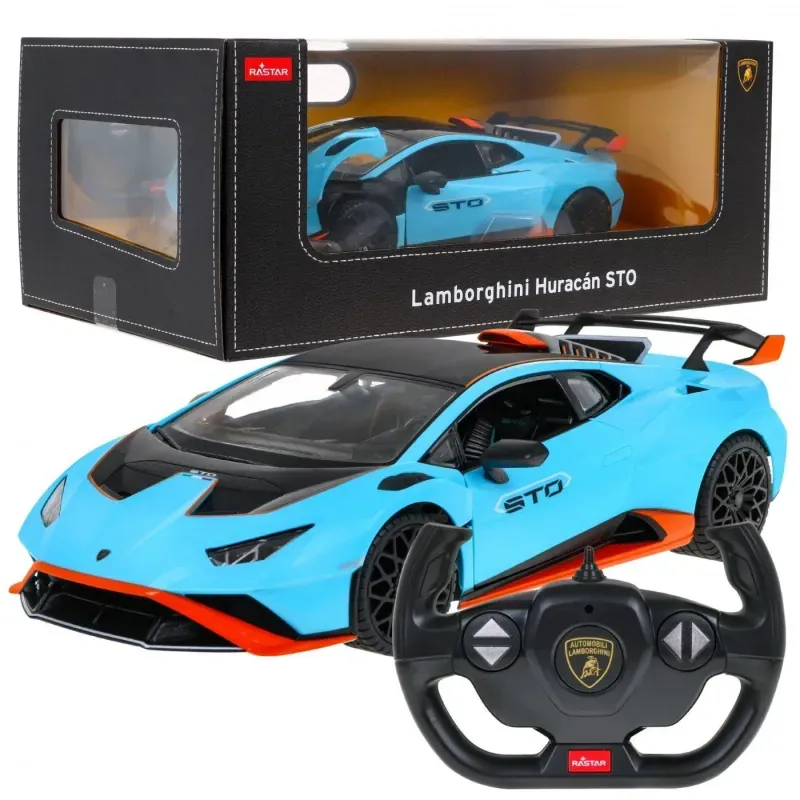 Jucarii, Copii si Bebe - Jucarii si jocuri - Vehicule si jucarii cu telecomanda - Masinute - Masina Cu Telecomanda Lamborghini Huracan Sto Albastru Scara 1 La 14 - Infinity.ro