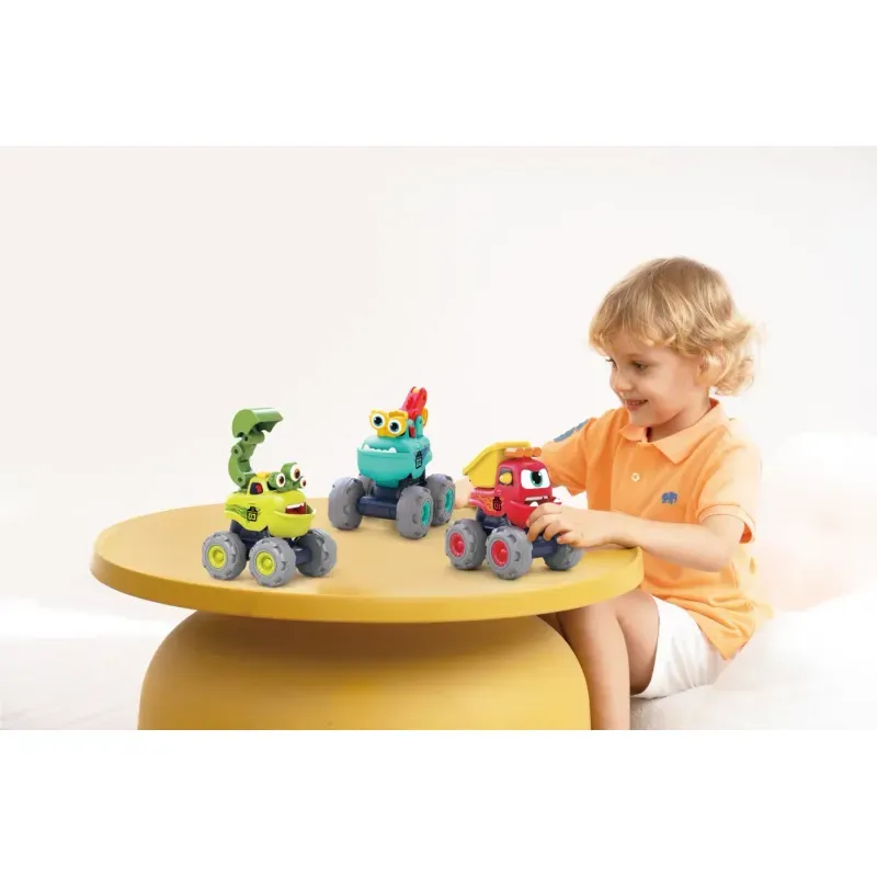 Jucarii, Copii si Bebe - Jucarii si jocuri - Jucarii bebelusi - Jucarii interactive bebelusi - Set 3 Masinute De Constructie Monstruletii Amuzanti Cu Frictiune - Infinity.ro