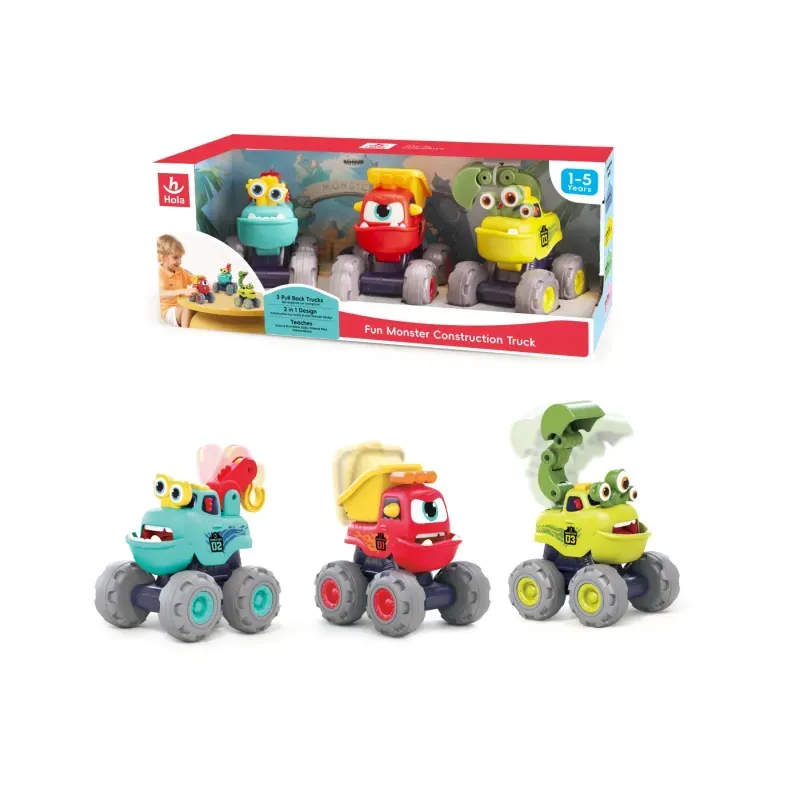 Jucarii, Copii si Bebe - Jucarii si jocuri - Jucarii bebelusi - Jucarii interactive bebelusi - Set 3 Masinute De Constructie Monstruletii Amuzanti Cu Frictiune - Infinity.ro