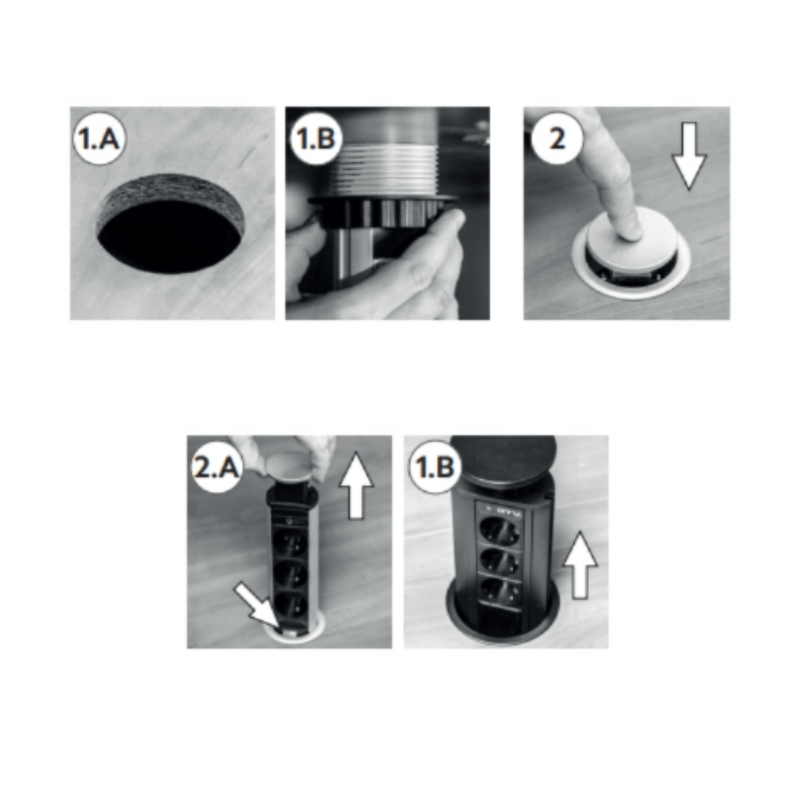 Casa si Gradina - Electrice - Prize - Priza Incorporabila Retractabila Rotunda, GTV, Diametru 60mm, 3 Prize Schuko, Cablu 1.5, IP20, Sarcina max 3600W, Negru - Infinity.ro