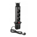 Casa si Gradina - Electrice - Prize - Priza Incorporabila Retractabila Rotunda, GTV, Diametru 60mm, 3 Prize Schuko, Cablu 1.5, IP20, Sarcina max 3600W, Negru - Infinity.ro