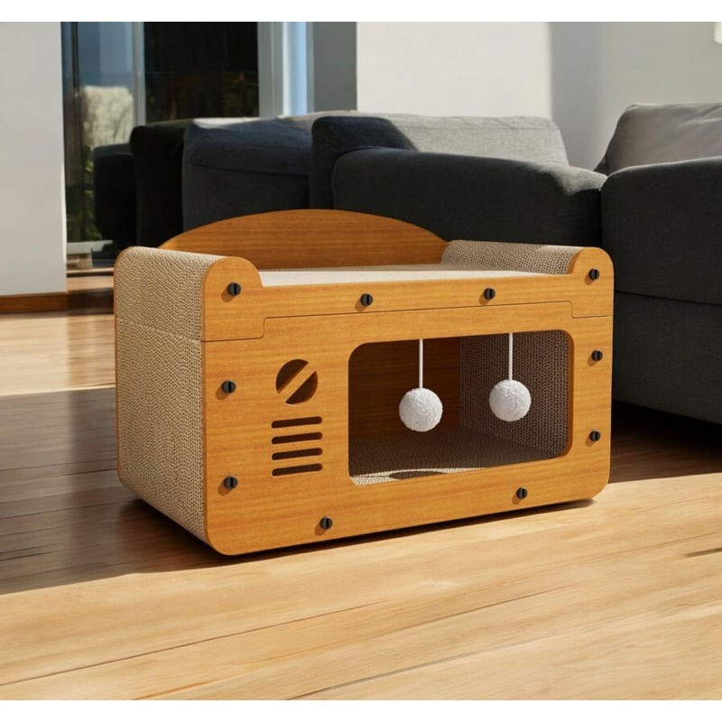 Petshop - Accesorii petshop - Culcusuri si custi - Culcusuri si saltele - Casuta si pat culcus pentru pisici, cu loc de zgariat si jucat, JollyMag, KOT18 - Infinity.ro