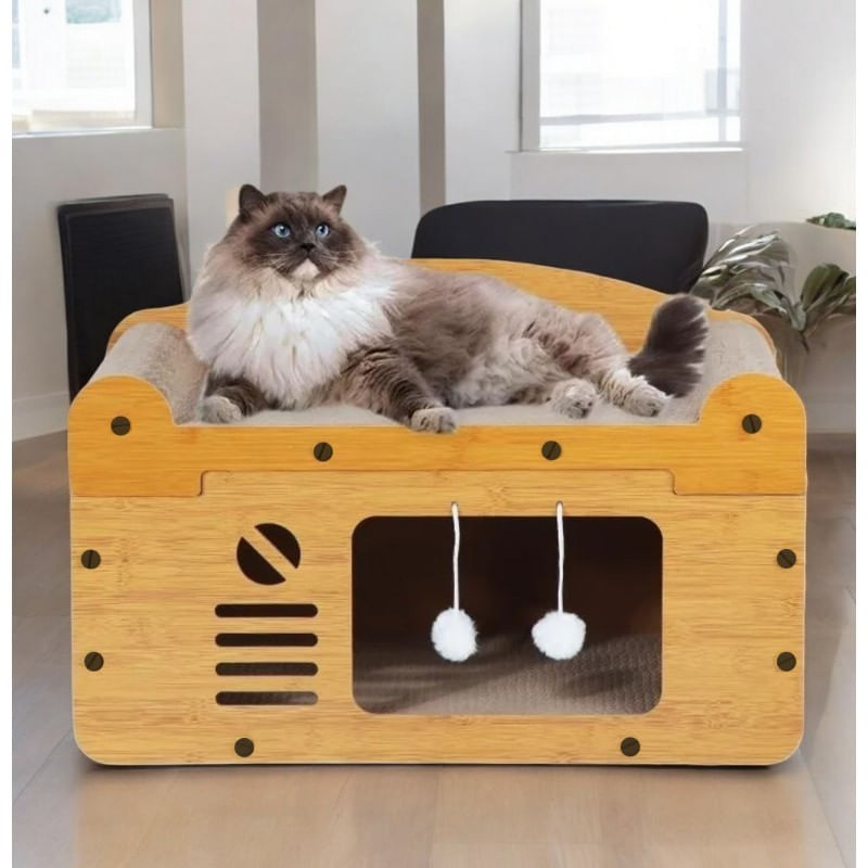 Petshop - Accesorii petshop - Culcusuri si custi - Culcusuri si saltele - Casuta si pat culcus pentru pisici, cu loc de zgariat si jucat, JollyMag, KOT18 - Infinity.ro