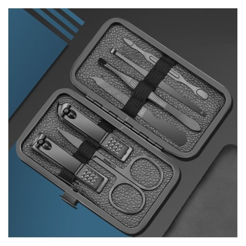 Ingrijire personala si Cosmetice - Manichiura si pedichiura - Truse manichiura si pedichiura - Set manichiura si pedichiura, negru, 12 in 1, organizat in trusa din piele ecologica, JollyMag, AK21 - Infinity.ro