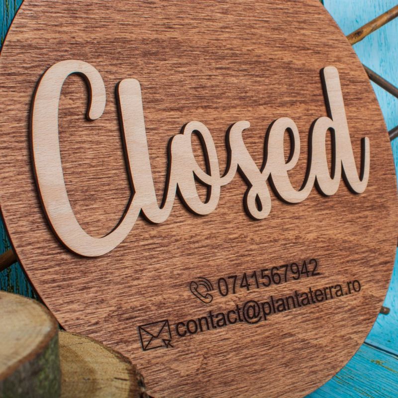 Casa si Gradina - Gradina si terasa - Decoratiuni exterior - Ornamente gradina - Semn de Usa cu Doua Fete din lemn HH1597 Personalizat Deschis Inchis 25 cm - Infinity.ro