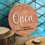 Casa si Gradina - Gradina si terasa - Decoratiuni exterior - Ornamente gradina - Semn de Usa cu Doua Fete din lemn HH1597 Personalizat Deschis Inchis 25 cm - Infinity.ro