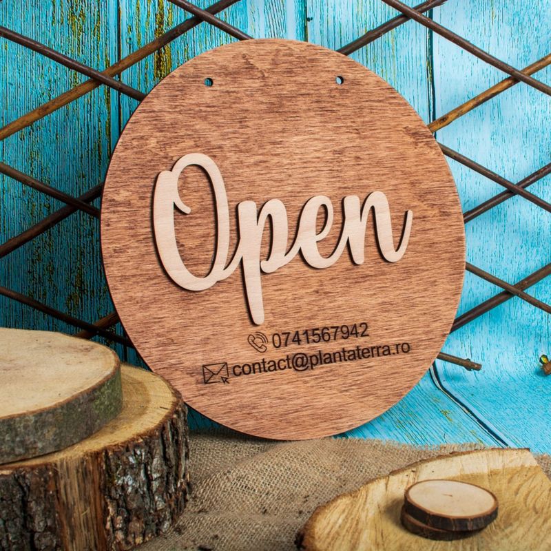 Casa si Gradina - Gradina si terasa - Decoratiuni exterior - Ornamente gradina - Semn de Usa cu Doua Fete din lemn HH1597 Personalizat Deschis Inchis 25 cm - Infinity.ro