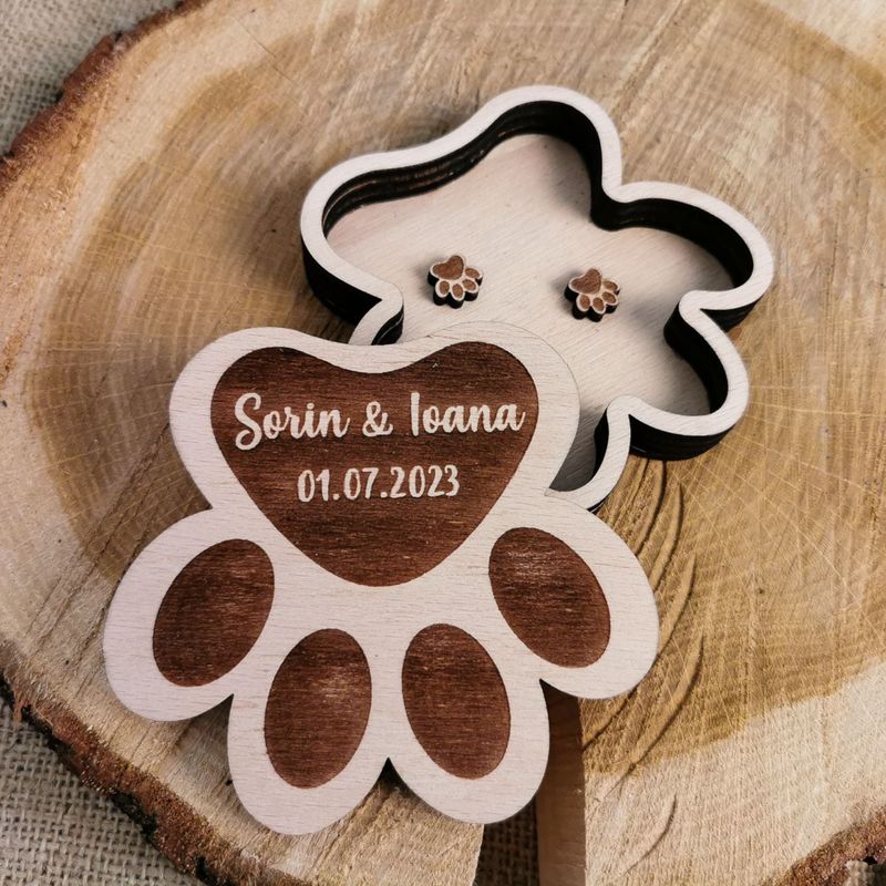 Fashion, accesorii si bijuterii - Femei - Bijuterii femei - Cutii bijuterii - Cutie Verighete Labuta Catel Pisica Personalizata HH1638 din Lemn 11x10 cm - Infinity.ro